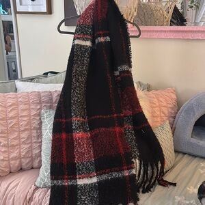 Steve Madden Black and Red Plaid Scarf with Fringe